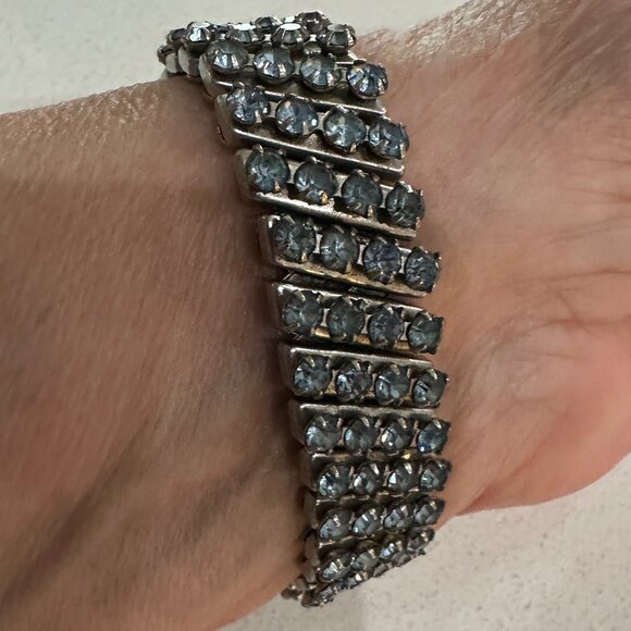 Vintage Watchband Blue Rhinestone Bracelet - Picture 7 of 10